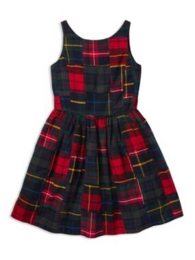 Polo Ralph Lauren Girls Tartan Patchwork Cotton Sleeveless Dress - Size 12
